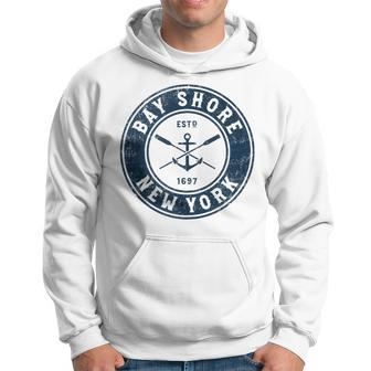 Bay Shore New York Ny Vintage Boat Anchor & Oars Hoodie | Mazezy