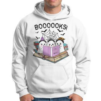 Boooks Cute Ghost Book Worm Nerd Halloween Spooky Party Hoodie - Seseable
