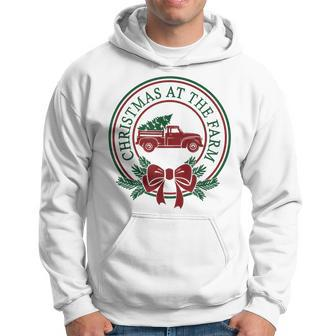 Christmas At The Farm Red Truck Xmas Tree Country Farmhouse Hoodie | Mazezy