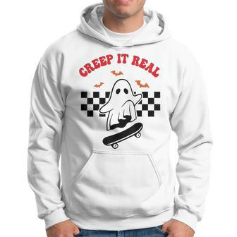 Creep It Real Ghost Skate Halloween Groovy Retro Vintage IT Funny Gifts Hoodie | Mazezy