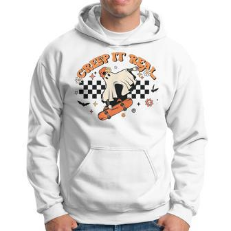 Creep It Real Retro Halloween Party Funny Ghost Skateboard IT Funny Gifts Hoodie | Mazezy