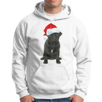 Cute Black Pug Santa Hat Matching Christmas Fun Hoodie - Seseable