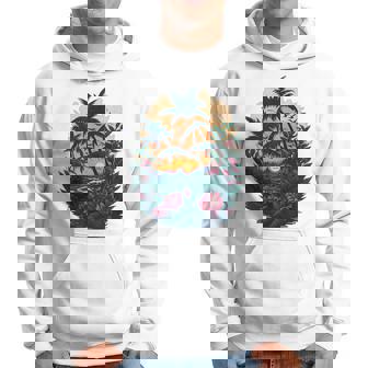 Cute Mountain Sunset Palm Trees Ocean Graphic Hoodie - Monsterry