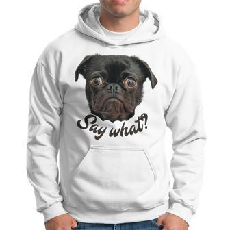 Cute Pug Smashed Nose Dog Say What Attitude Pup Pride Hoodie | Mazezy