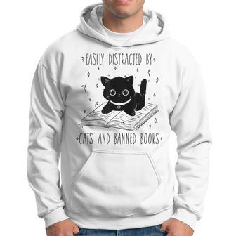 Easily Distracted By Cats And Banned Books Cat & Book Lover Hoodie | Mazezy