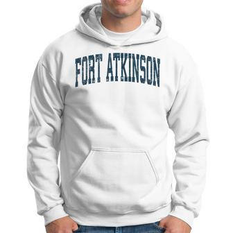 Fort Atkinson Wisconsin Wi Vintage Athletic Sports Navy Desi Hoodie | Mazezy