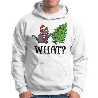 What Black Cat Santa Pushing Christmas Tree Cat Lover Hoodie - Seseable