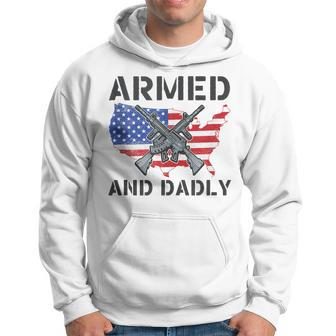 Funny Fathers Day Pun Us Flag Deadly Dad Armed And Dadly Hoodie