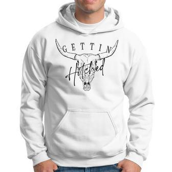 Getting Hitched Rowdy Cow Skull Western Bachelorette Bride Hoodie - Seseable