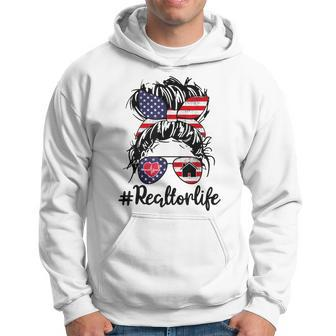 Happy July 4Th Day Real Estate Messy Buns Usa Flag Hoodie