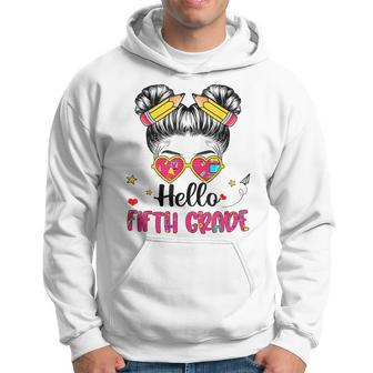 Hello Fifth Grade Messy Bun Back To School First Day Girl Hoodie | Mazezy