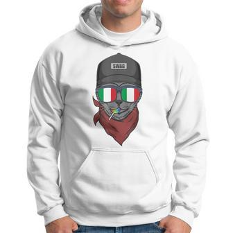 Hipster Cat With Italian Flag Glasses Gift Hoodie | Mazezy