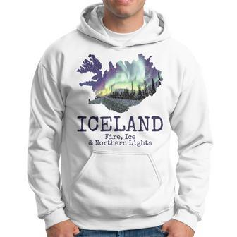 Iceland Map Fire Ice Northern Light Icelandic Souvenir Hoodie - Seseable