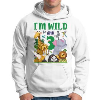 I'm Wild And 3 Safari Zoo Animal Wild And Three Birthday Hoodie | Mazezy UK
