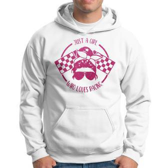 Just A Girl Who Loves Racing Race Day Checkered Flags Gift Racing Funny Gifts Hoodie | Mazezy