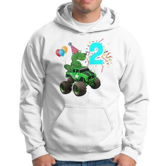 Kids 2Nd Birthday Boy T Rex & Monster Trucks Family Matching T Rex Funny Gifts Hoodie | Mazezy
