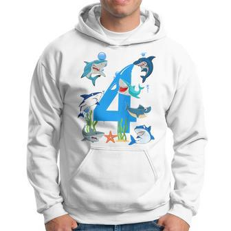 Kids 4 Years Old Shark Ocean-Theme Party 4Th Birthday Boy Hoodie | Mazezy