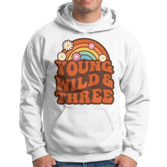 Kids Young Wild & Three Funny 70S Groovy Retro 3Rd Birthday Young Funny Gifts Hoodie | Mazezy