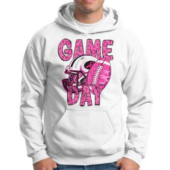 Leopard Game Day Pink American Football Tackle Breast Cancer Hoodie - Seseable