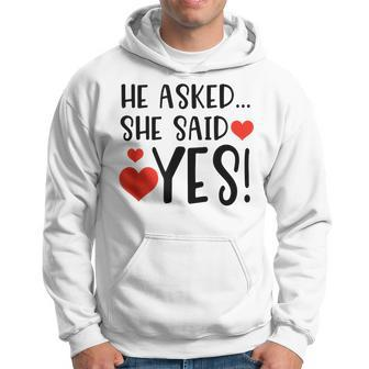 Lovely Funny He Asked She Said Yes Married Gift Hoodie | Mazezy UK