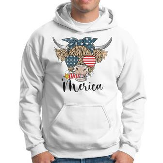 Merica Cow Cute Highland Cow With Bandana Usa Fourth Of July Hoodie | Mazezy