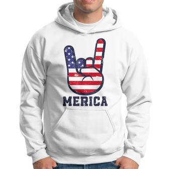 Merica Rock Sign 4Th Of July American Usa Flag Patriotic Hoodie | Mazezy