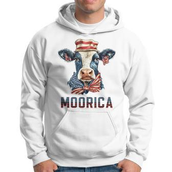 Moorica Cow July 4 American Flag Usa Farmer Funny Cattle Hoodie | Mazezy