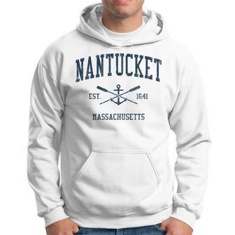 Nantucket Ma Vintage Navy Crossed Oars & Boat Anchor Hoodie | Mazezy