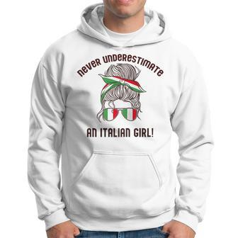 Never Underestimate An Italian Girl Italy Flag Meme On Back Hoodie | Mazezy
