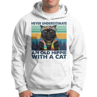 Never Underestimate An Old Hippie With A Cat Funny Gifts Hoodie - Seseable
