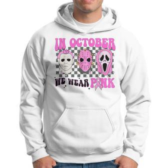 In October Pink Horror Movie Figure Breast Cancer Hoodie - Seseable