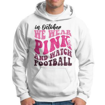 In October We Wear Pink Football Pumpkin Breast Cancer Hoodie - Seseable