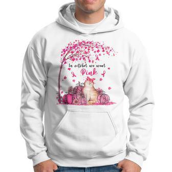 In October We Wear Pink Pumpkin Cat Breast Cancer Awareness Hoodie - Seseable