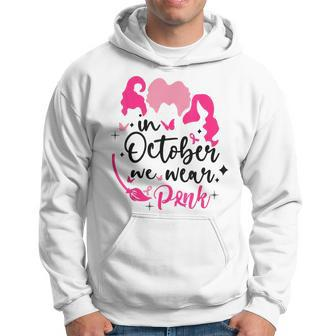 In October We Wear Pink Ribbon Witch Halloween Breast Cancer Hoodie - Seseable
