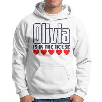 Olivia Is In The House Retro Hearts First Name Love Olivia Hoodie | Mazezy