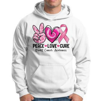 Peace Love Cure Breast Cancer Awareness Warrior Pink Ribbon Hoodie - Seseable