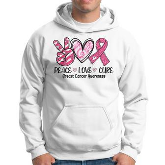 Peace Love Cure Breast Cancer Pink Ribbon Awareness Hoodie - Seseable