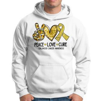 Peace Love Cure Childhood Cancer Awareness Gold Ribbon Hoodie - Monsterry