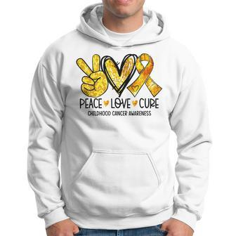 Peace Love Cure Childhood Cancer Awareness Gold Ribbon Hoodie - Seseable