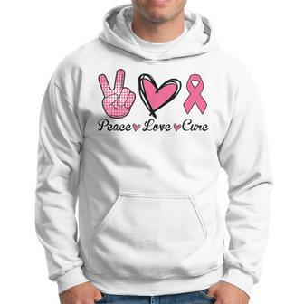 Peace Love Cure Heart Pink Ribbon Breast Cancer Awareness Hoodie - Seseable