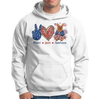 Peace Love Silky Terrier Dog Patriotic America Flag 4Th July Hoodie | Mazezy