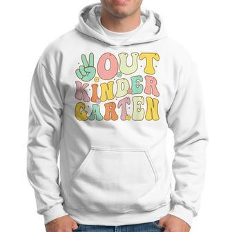 Peace Sign Out Kindergarten Groovy Last Day Of School Hoodie | Mazezy