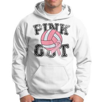 Pink Out Breast Cancer Awareness Pink Ribbon Volleyball Hoodie - Seseable
