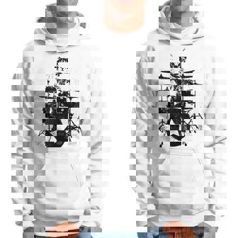 Punk Rockstar Kitten Kitty Cat Drummer Playing Drums Graphic Hoodie | Mazezy