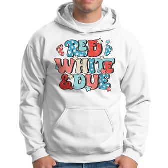 Red White And Due Pregnancy Announcement 4Th Of July Groovy Hoodie - Monsterry CA