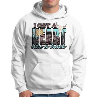 Retro Desert Bull Skull I Got A Heart Like A Truck Western Hoodie - Thegiftio UK
