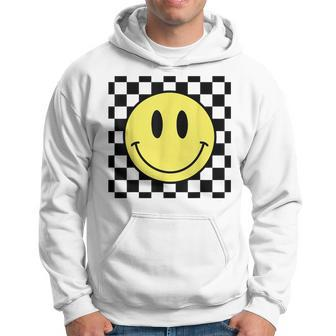 Retro Happy Face 70S Vintage Checkered Pattern Smile Face Hoodie | Mazezy