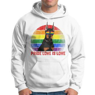 Retro Lgbt Pride Love Is Love Doberman Dog Hoodie | Mazezy