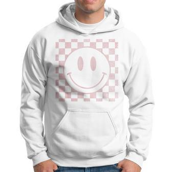 Retro Smile Face 70S Distressed Checkered Pattern Happy Face 70S Vintage Designs Funny Gifts Hoodie | Mazezy