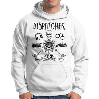 Spooky Dispatcher 911 Halloween Police Skeleton Meditating Hoodie | Mazezy DE